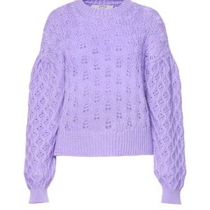 Joie Maeva Deep Lavender Purple Puff Sleeve Open Pointelle Knit 100%Wool Sweater